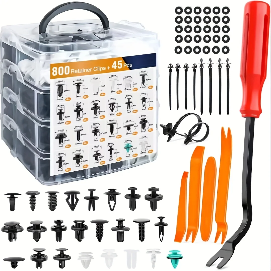 

1240pcs/725pcs/845pcs Boxed Fastener Kit with 32 Types of Bumper Clips Suitable for Universal Set