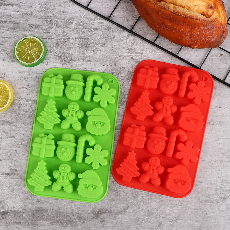 Christmas Theme Silicone Candy Mold Chocolate Cookie Baking Tools Trays Xmas Trees Gingerbread Man Gift Mold Cake Decoration