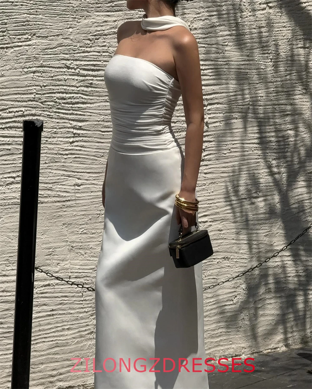 فستان سهرة فاخر من الساتان الأبيض مخصص، فساتين رائعة بدون حمالات بدون أكمام لحفلات العودة للوطن، فساتين مناسبة خاصة #5