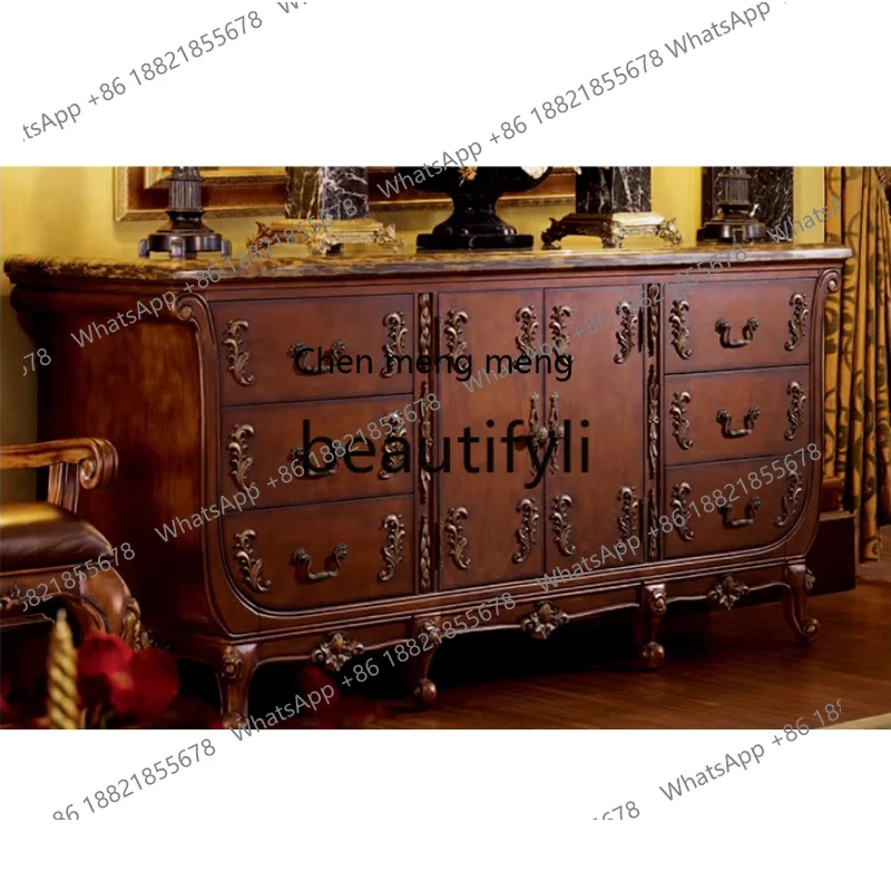 

All solid wood dining side cabinet, marble tea cabinet, fully equipped household gold-painted cabinet H