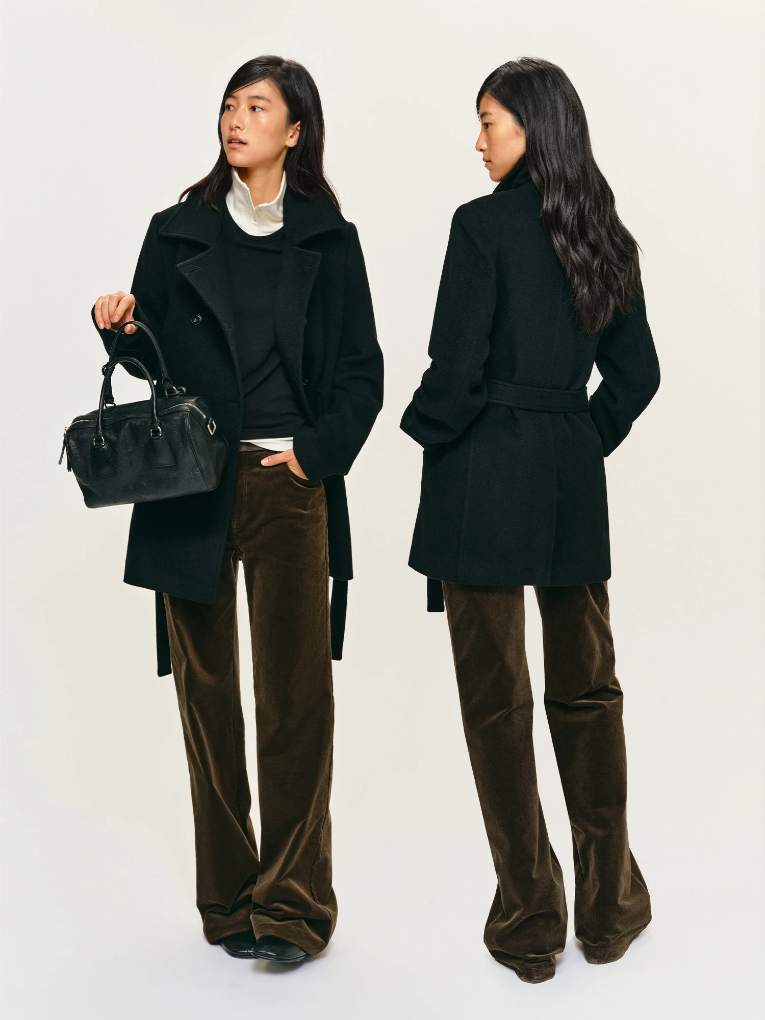 HaveRice Restaurant 90s Corduroy Flared Pants Autumn Winter Advanced Brown Long Casual Pants Women's Low Waist Button Cotton
