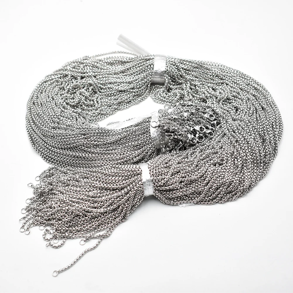 Großhandel 50-100 Stück/los Edelstahl 2mm Quadratische Rolo-Box-Halsketten DIY Schmuck 60cm Ketten Set Großverkauf Zubehör – Detail 3