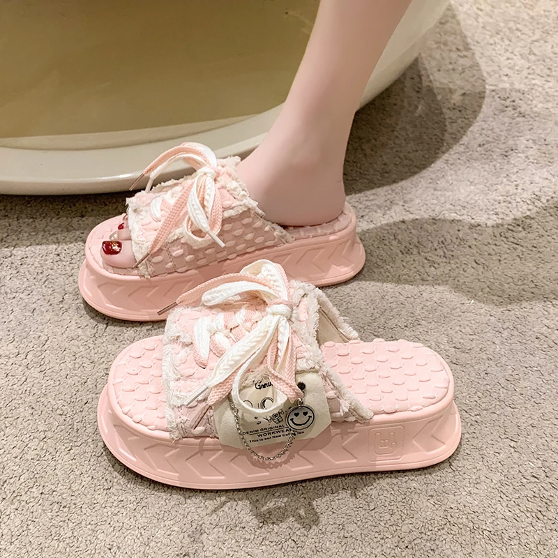 Lace-up Summer Women\'s kawaii Muffin Shoes Fashion Ladies Thick Soled Casual Sandals Casual Beach Shoes Female Jelly Shoes