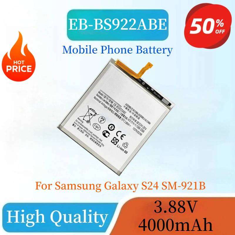 

EB-BS922ABE EB-BS922ABY 3.88V 4000mAh Mobile Phone Battery for Samsung Galaxy S24 SM-921B High Quality Replaceable Battery