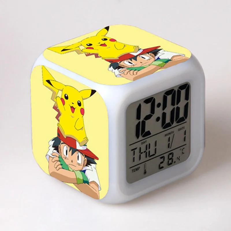 Pokemon Cartoon Pikachu Ash Ketchum Anime Night Light cambia colore sveglia camera da letto decorazione della casa bambini amici regalo giocattolo