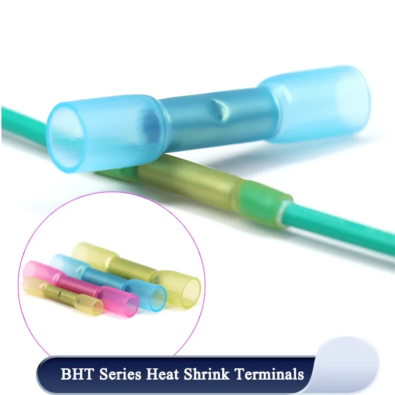 Heat Shrinkable Cable Terminal Tube BHT0.5 BHT1.25 BHT2 BHT5 For AWG22-10 Waterproof Butt Crimp Copper Insulated Connectors