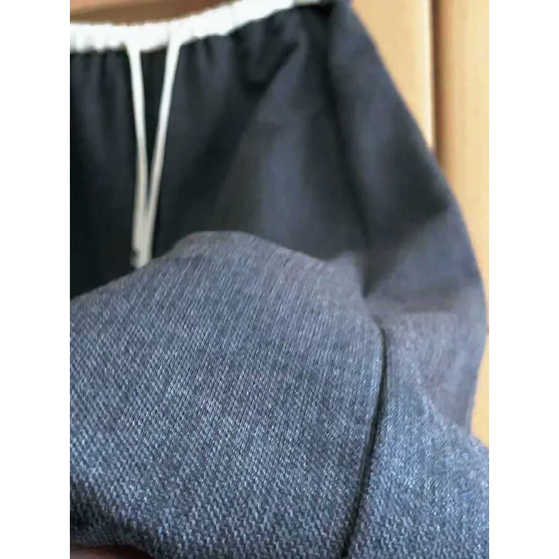 رمادي المرقعة الرباط عالية الخصر بنطال ذو قصة أرجل واسعة المرأة الربيع الصيف فلوي منحني هيم بنطلون