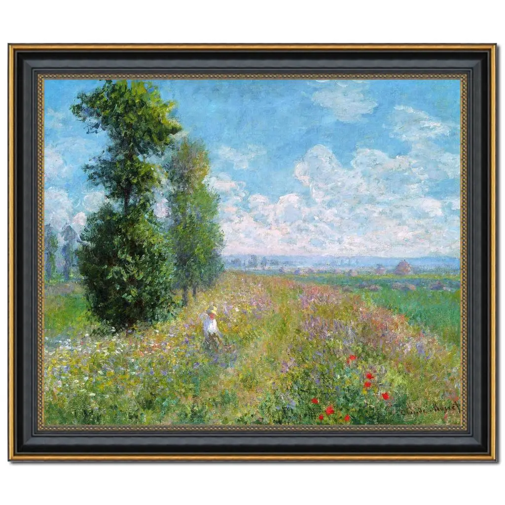 

Classic Canvas Art Meadow with Poplars Claude Monet Painting Handmade Impressionism Landscape Artwork Wooden Frame Wall Decor