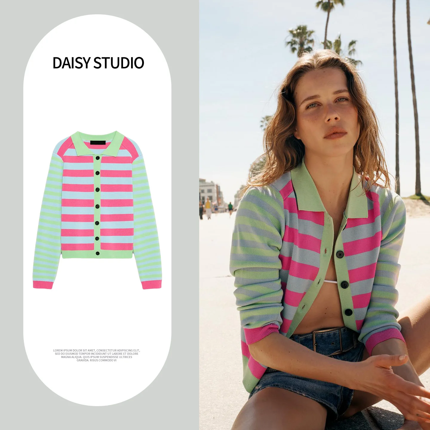 

Весенне-летняя новинка: Женский вязаный кардиган в полоску с длинным рукавом на одной пуговице, свободный крой, комфортный.