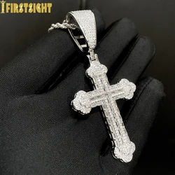Iced Out Cross Necklace For Women Men Prong Setting Bling Micro Pave Pendant Gold Color Charm Hip Hop Jewelry