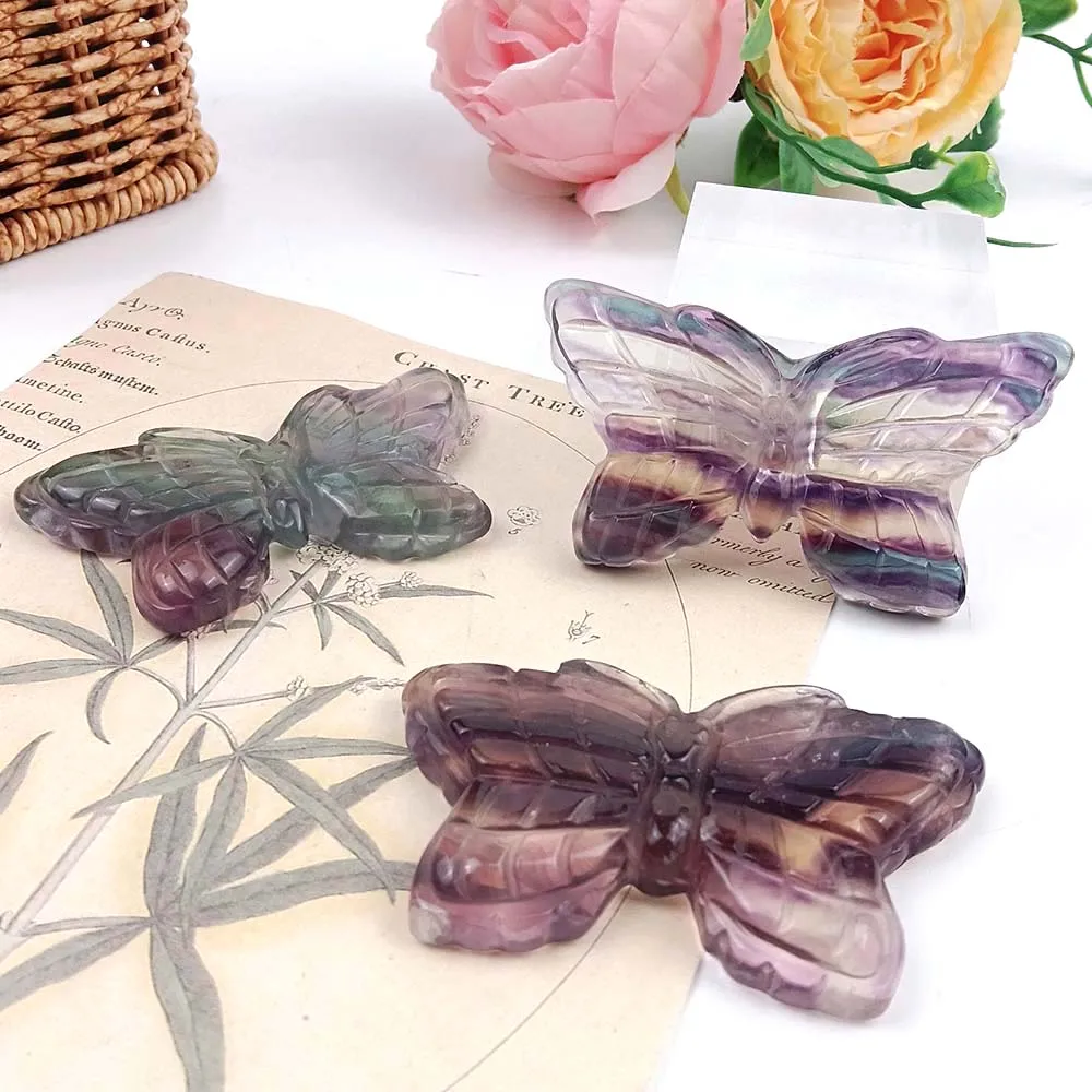 

1PC Crystal Quartz Rainbow Fluorite Butterfly Room Decoration Accessories Desktop Ornaments Spiritual Healing Festival Gifts