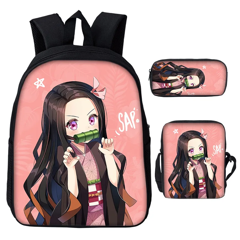 Kamado Nezuko Demon Slayer Anime Backpack Shoulder Bag Pencil Case 3pcs/Set Children Bookbag Boy Girl School Bags Manga Rucksack