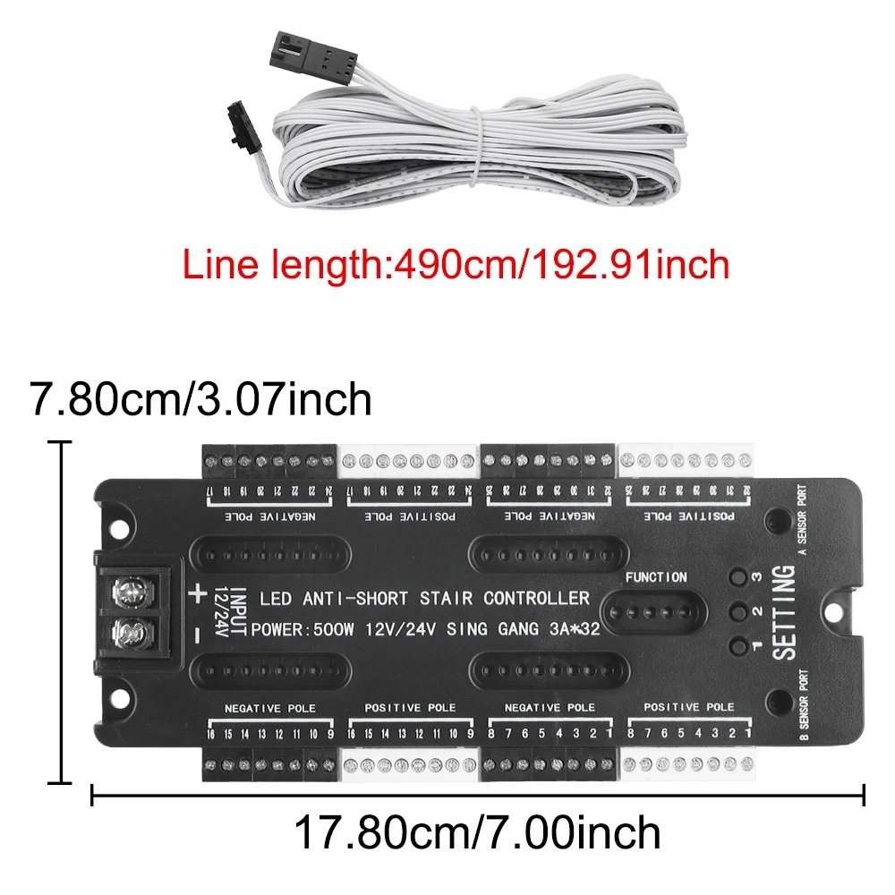 LEDモーションセンサー,階段ライトコントローラーキット,階段用の自動調整可能な明るさ,フレキシブルストリップ,32チャンネル,DC 12v 24v