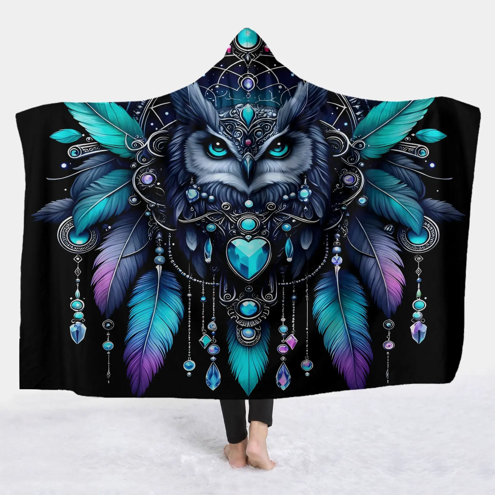 1pc Dreamy Eye Guardian  Hooded Blanket - Warm Blanket, Outdoor Camping Blanket, Comfortable Soft Flannel Hooded Blanket