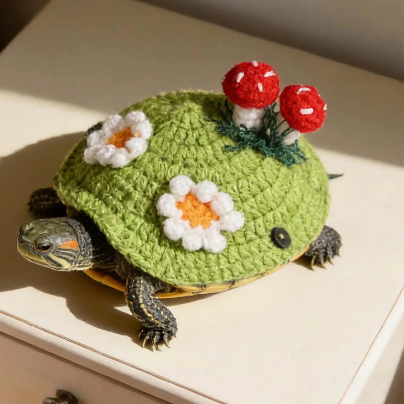 Tortoise Sweater Adjustable Strap Cute Pet Costume Knitted Tortoise Costume With Flower For Winter Cold Weather Outdoor Indoor