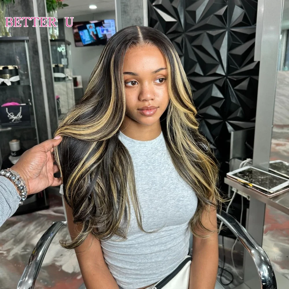 Highlight Full Lace  Human Hair Wig Gradient Body Wave Lace Front Wig Remy Human Hair HD Lace Full Lace Wig Black Women's Wig