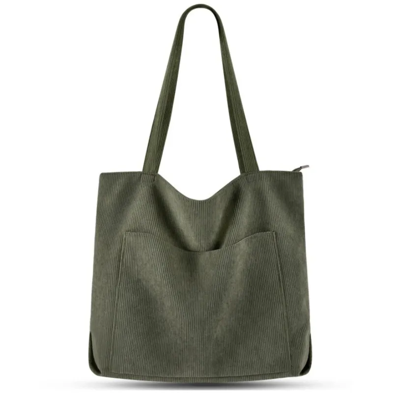 

Women Corduroy Tote Bag Large Shoulder Bag with Zipper and Pockets for College Work