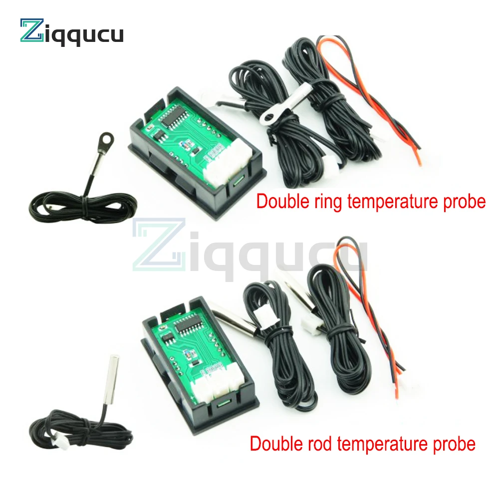 DC4-30V DC LED Display Dual Digital Temperature Red Blue Green Digital Temperature Sensor With NTC 10K 3950 Probe Cable