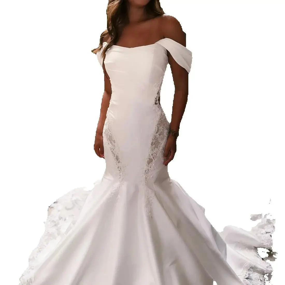 

Customized Vintage Off The Shoulder Lace Appliques Wedding Dress For Bride Off The Shoulder Buttons Back Beach Bridal Gowns