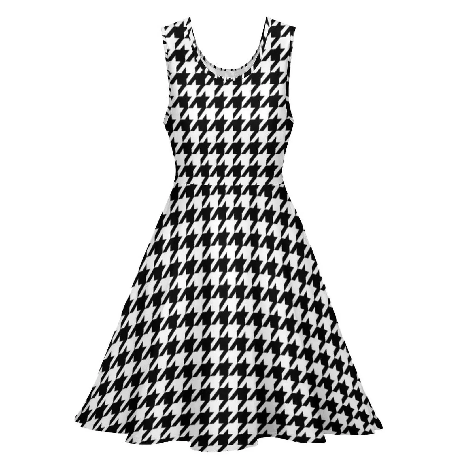 Houndstooth Check Dress Black And White Aesthetic Dresses Female Boho Beach Skate Dress Summer Design Vestido Big Size 3XL 4XL