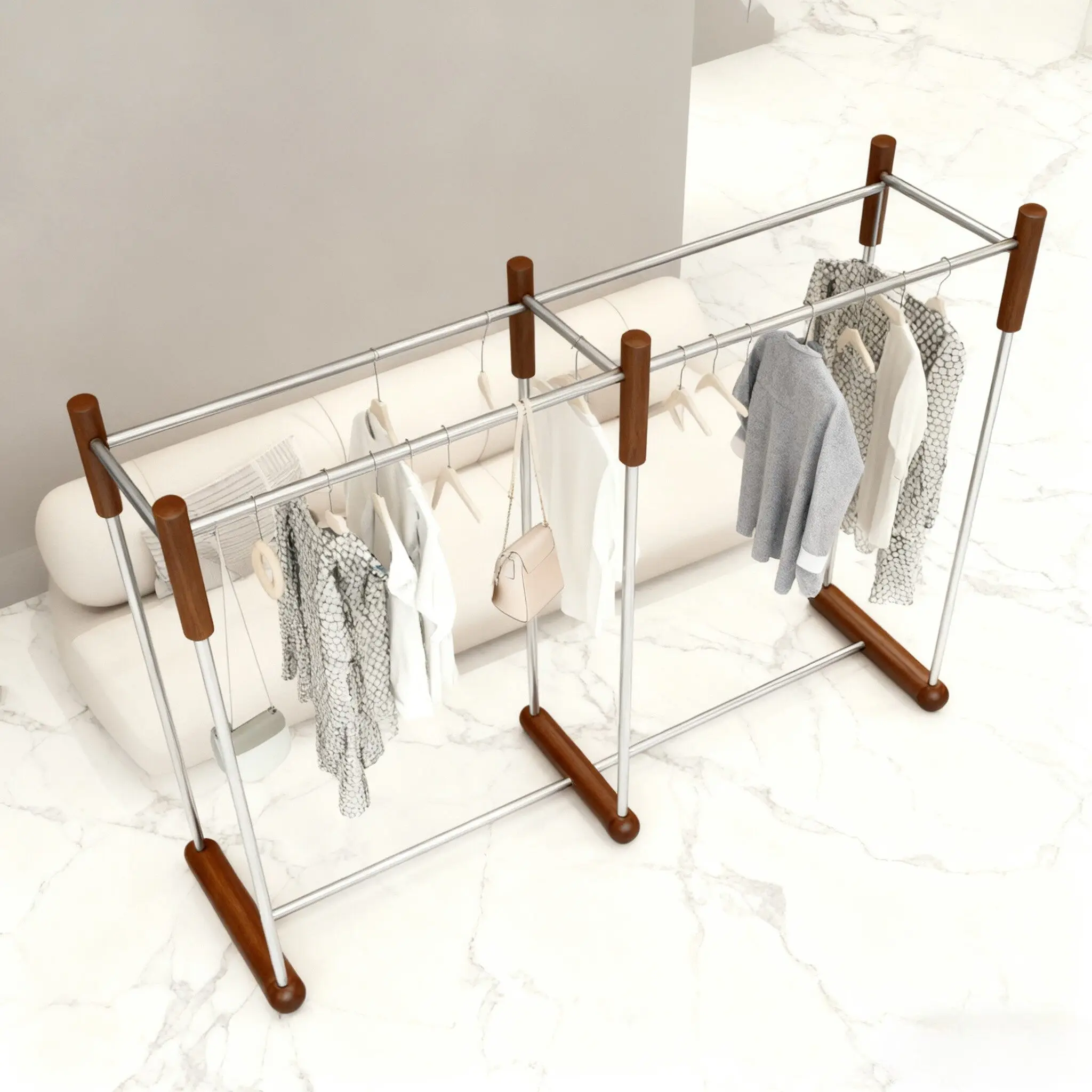 Clothing Store Nakajima Display Rack Stainless Steel Floor Display Rack Imitation Walnut Children's and Women's Clothing Store