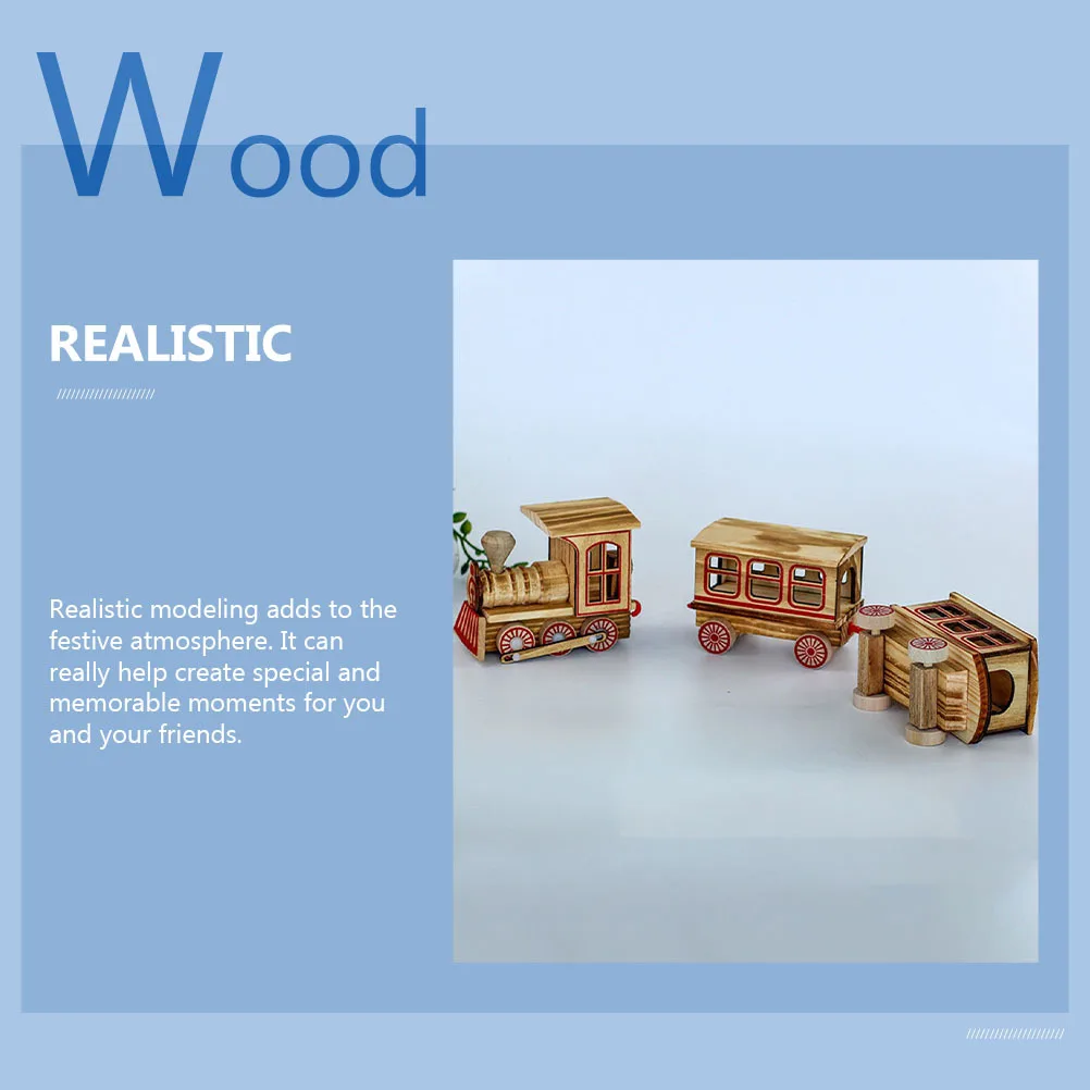 

1Set Christmas Train Wooden Craft Three-Section Creative Decorative Prop Xmas Home Ornament Desktop Decoration
