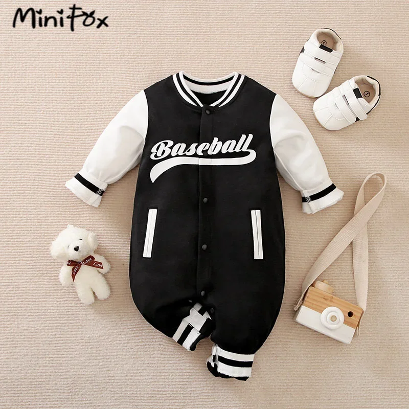 

Autumn Baby Baseball Clothes 100% Cotton 12 18 Months Letter Patchork Romper Jumpsuit For Toddler Boys Clothes Newborn Onesies