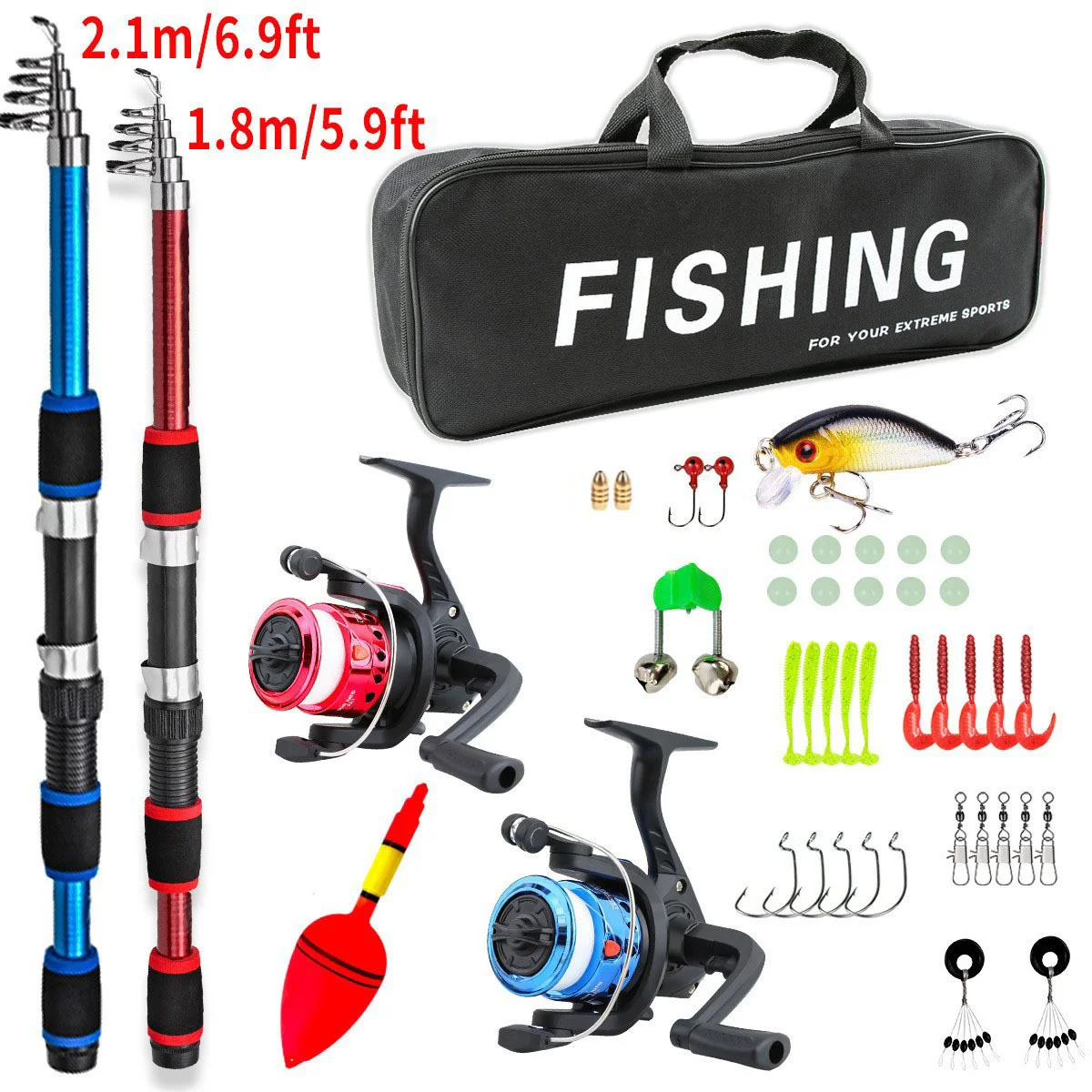 울트라 짧은 커플 부모 자식 더블로드 휠 세트 1.8m 2.1m 낚싯대 낚시 장비 장비 세트