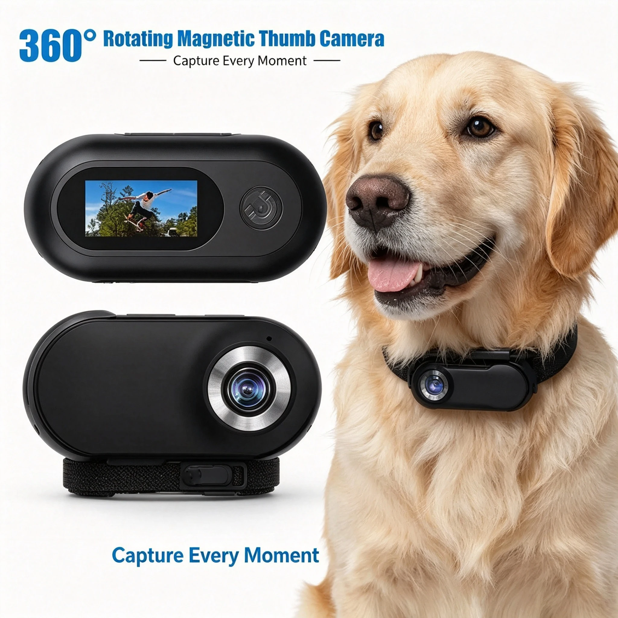 Image of Mini 360-Grad-Drehkamera für Haustiere, 120° Weitwinkel, tragbare Taschenkamera für Hunde und Katzen, für Reisen und Überwachung