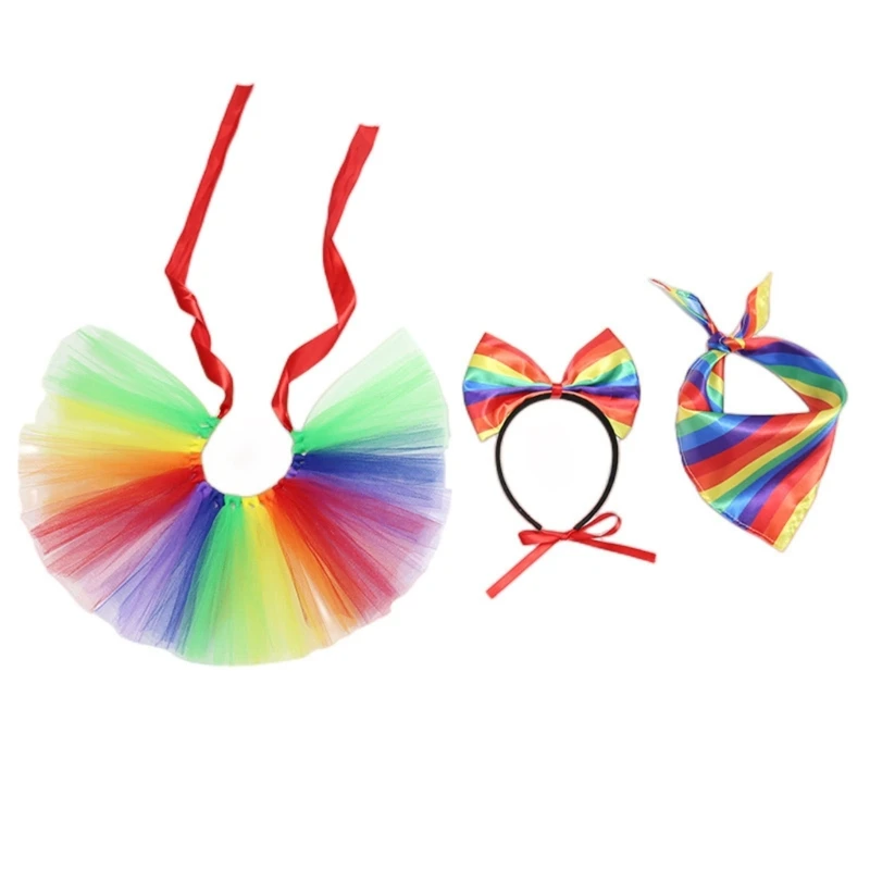 3 Piece Cats Holiday Costume Set Rainbow-Color Accessory for Female Small Dogs Drop Shipping