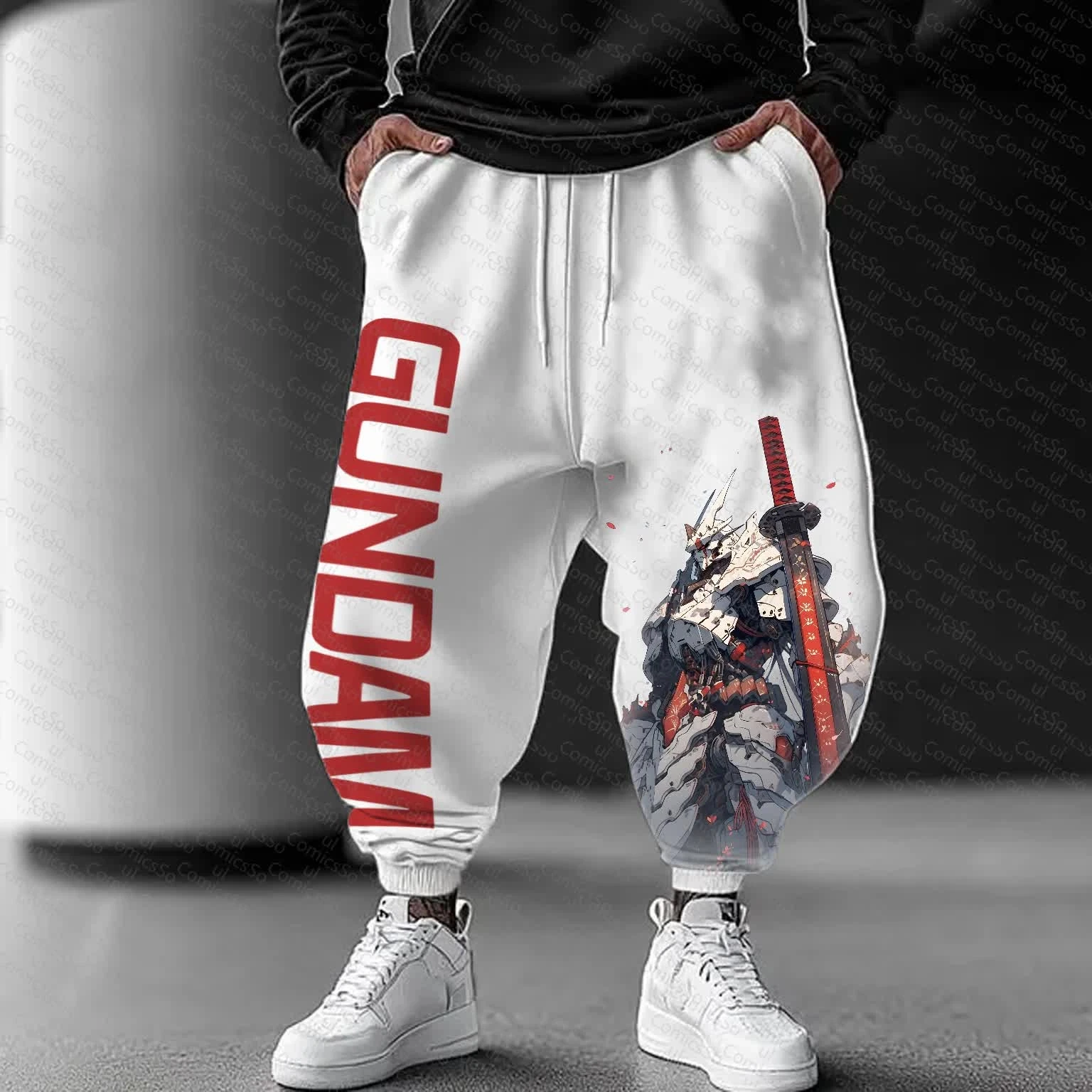 الرجال النساء GUNDAM أنيمي الأبيض هوديي الأحمر شعار روبوت الجرافيك الشارع الشهير عارضة فضفاضة تناسب الجري اللياقة البدنية البلوز