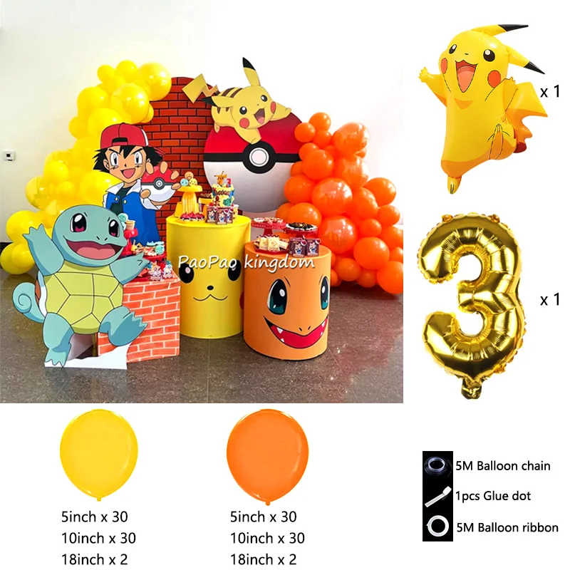 Liebliches Pikachu-Themen-Ballon-Dekorationsset Cartoon-Folienballons Blitzballon-Set Kindergeburtstags-Party-Deko-Zubehör – Detail 39