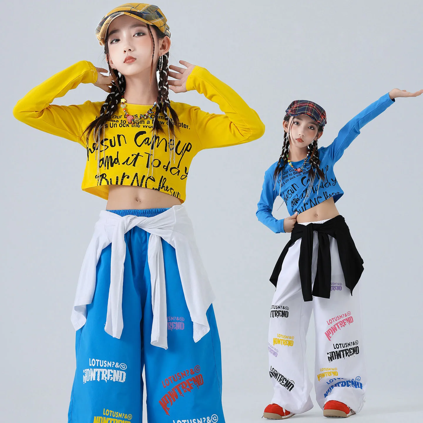 Kid Kpop Hip Hop Kleidung Rose Buchstaben Crop Langarm T-Shirt Weiß Lässige Hose mit verstellbarem Saum für Mädchen Street Dance Kostüme