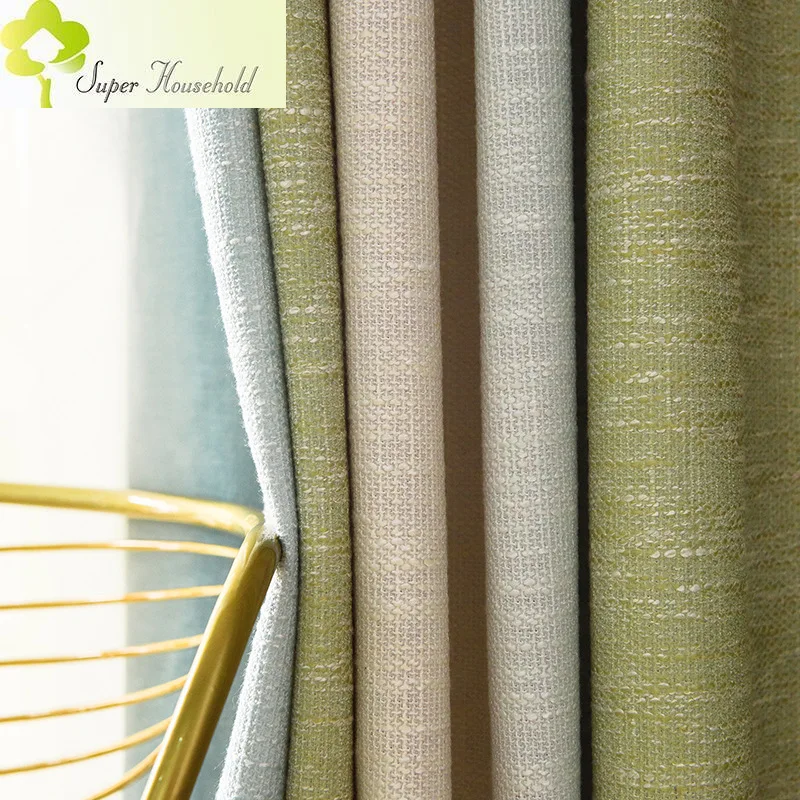 

Green and Blue Stripe Gradient Curtains Cotton and Linen Blend Physical Tulle Curtain for Living Room Bedroom