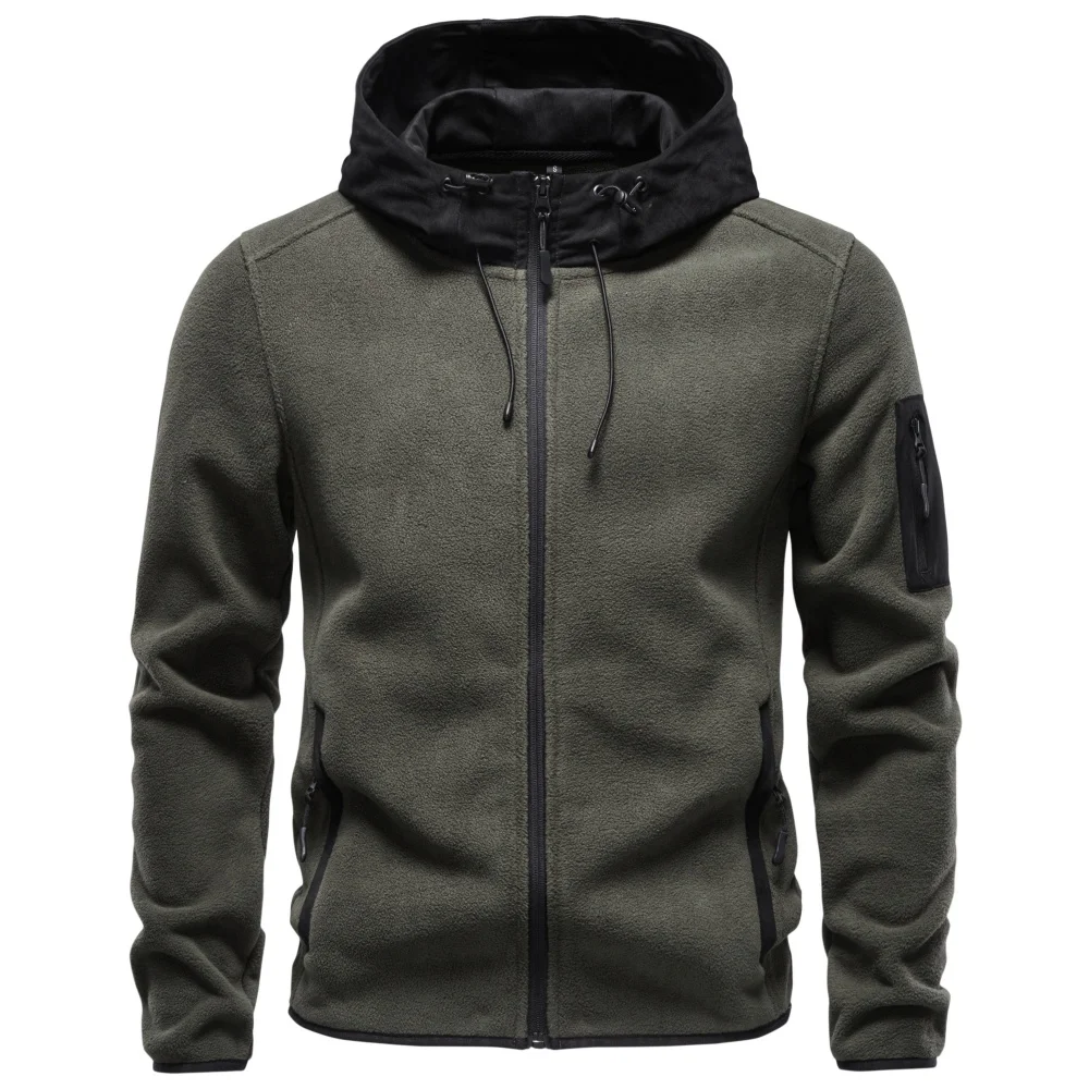 AIOPESON Herren Fleecejacke mit mehreren Taschen, Kapuze, durchgehendem Reißverschluss, Wildlederkapuze, Streetwear, Herbst-Winter, warme Oberbekleidung – Detail 7
