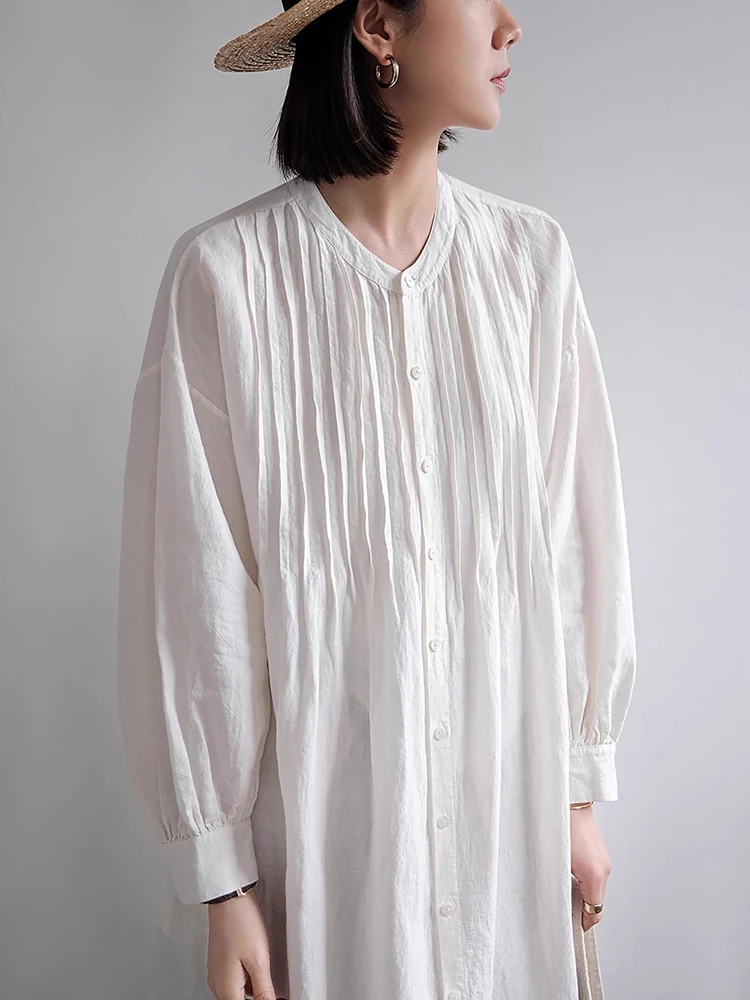 

Artistic Forest System Long Sleeve Women's Dress Cotton Linen Blend Casual A-Line Skirt Style Early Autumn New Arrival