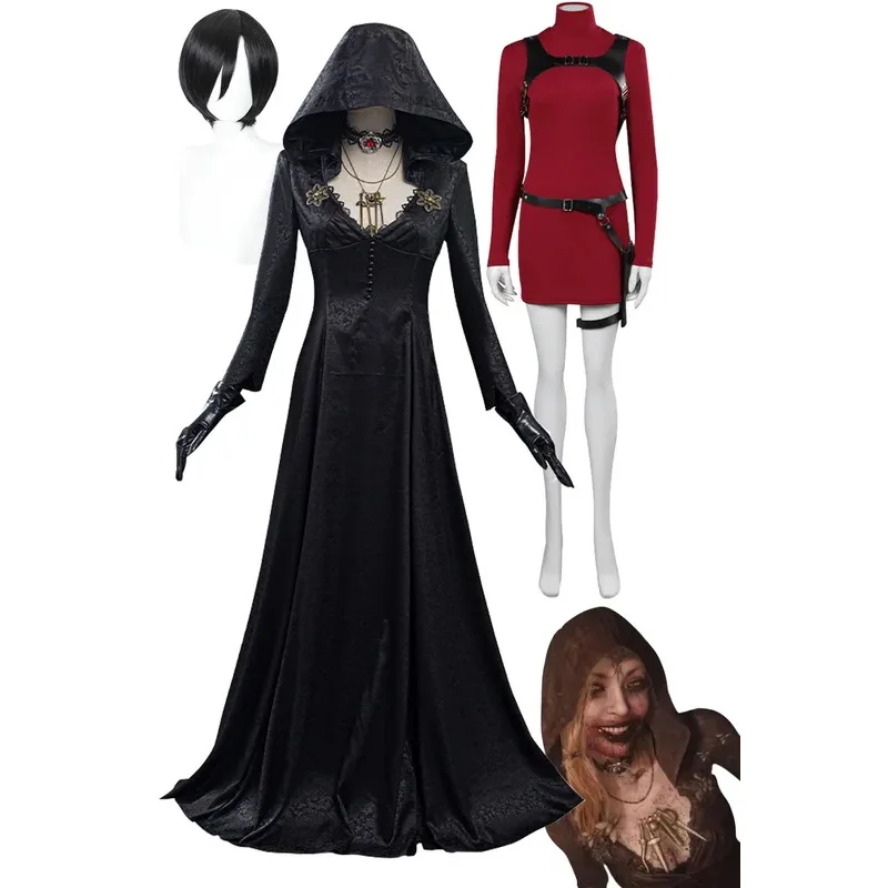레지던트 4 리메이크 마을 나방 레이디 이블 코스프레 판타지 의상 드레스 소녀 성인 뱀파이어 레이디 Dimitrescu 할로윈 CarnY^0!