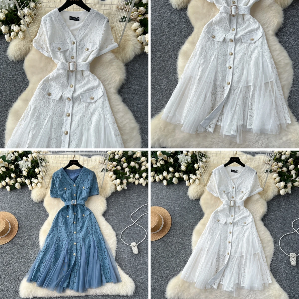 

Mid Length Dress Women Dresses A Line Vestidos Streetwear V Neck Short Sleeve Ruffles Elegant Splice Y2k High Waist Summer 2025