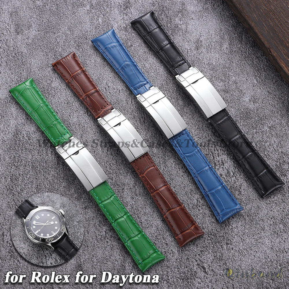 

Genuine Leather Strap 20mm for Rolex Water Ghost for Daytona Submariner GMT Men Sport Waterproof Folding Buckle Watch Bracelets