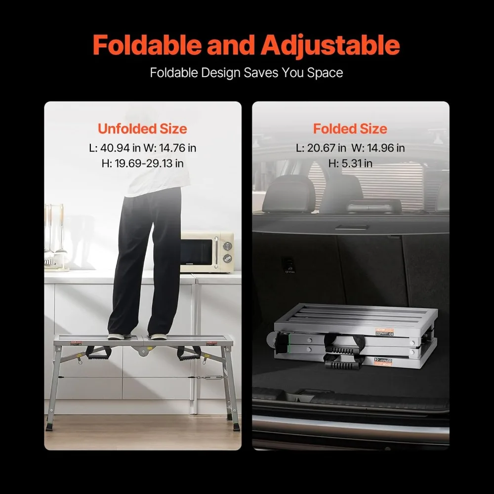 Work Platform, Portable Scaffolding Platform, Folding Steel Step Ladder Adjustable Height