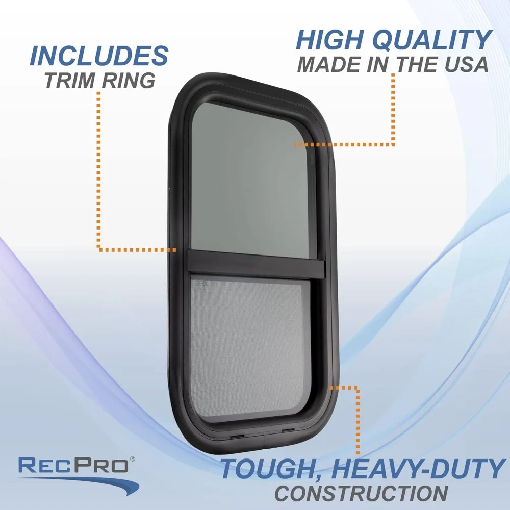 استبدال نافذة RV ذات الشريحة العمودية، 15 × 22، زجاج مقسى، أسود، صنع في الولايات المتحدة الأمريكية #3