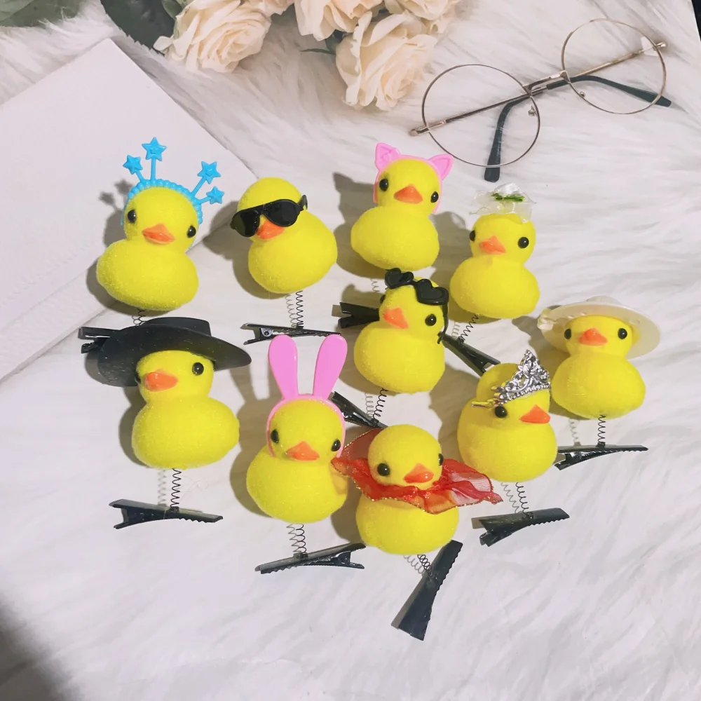 10pcs Hair Styling Tool Little Yellow Duck Hairpin Plush 3D Spring Hair Clip Kawaii Cute Headdress Hair Accessory