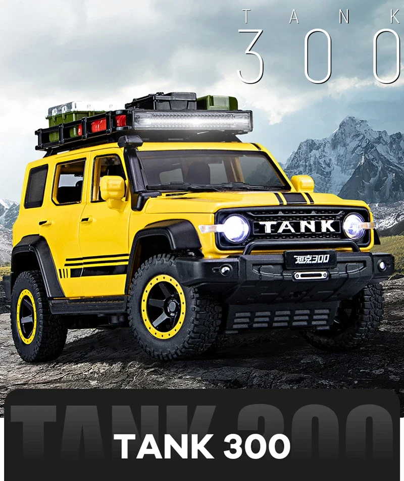 Off-Road Version 1:24 Tank 300 Jeeps Car Alloy Car Model Diecast Metal Toy Off-road Vehicles Car Model Sound and Light Kids Gift