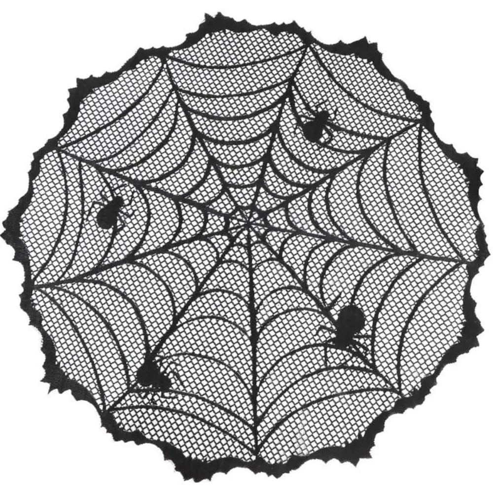 Dark Style Halloween Spider Curtain Hand Washable Soft Spider Web Table Runner Translucent Lace Curtain Mantle Stove