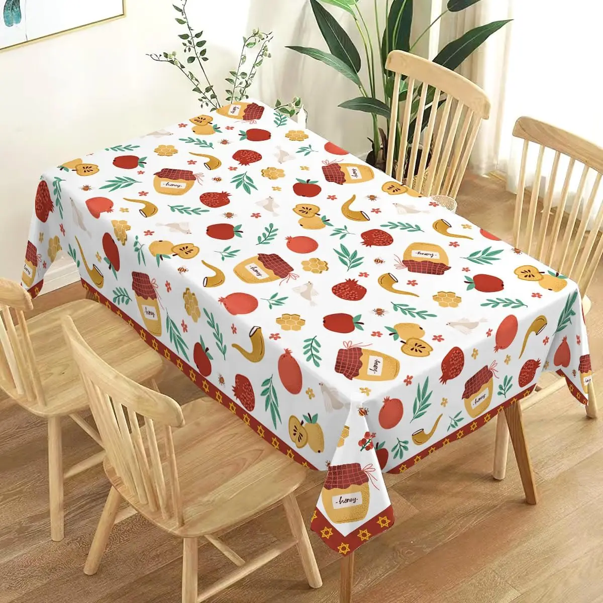 Rosh Hashanah Rectangle Tablecloth Shana Tova Jewish New Year Holiday Party Decoration High Holy Day Kitchen Dining Table Decor