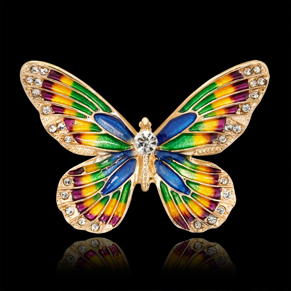 New butterfly brooch, versatile alloy diamond-set three-dimensional dripping corsage in stock