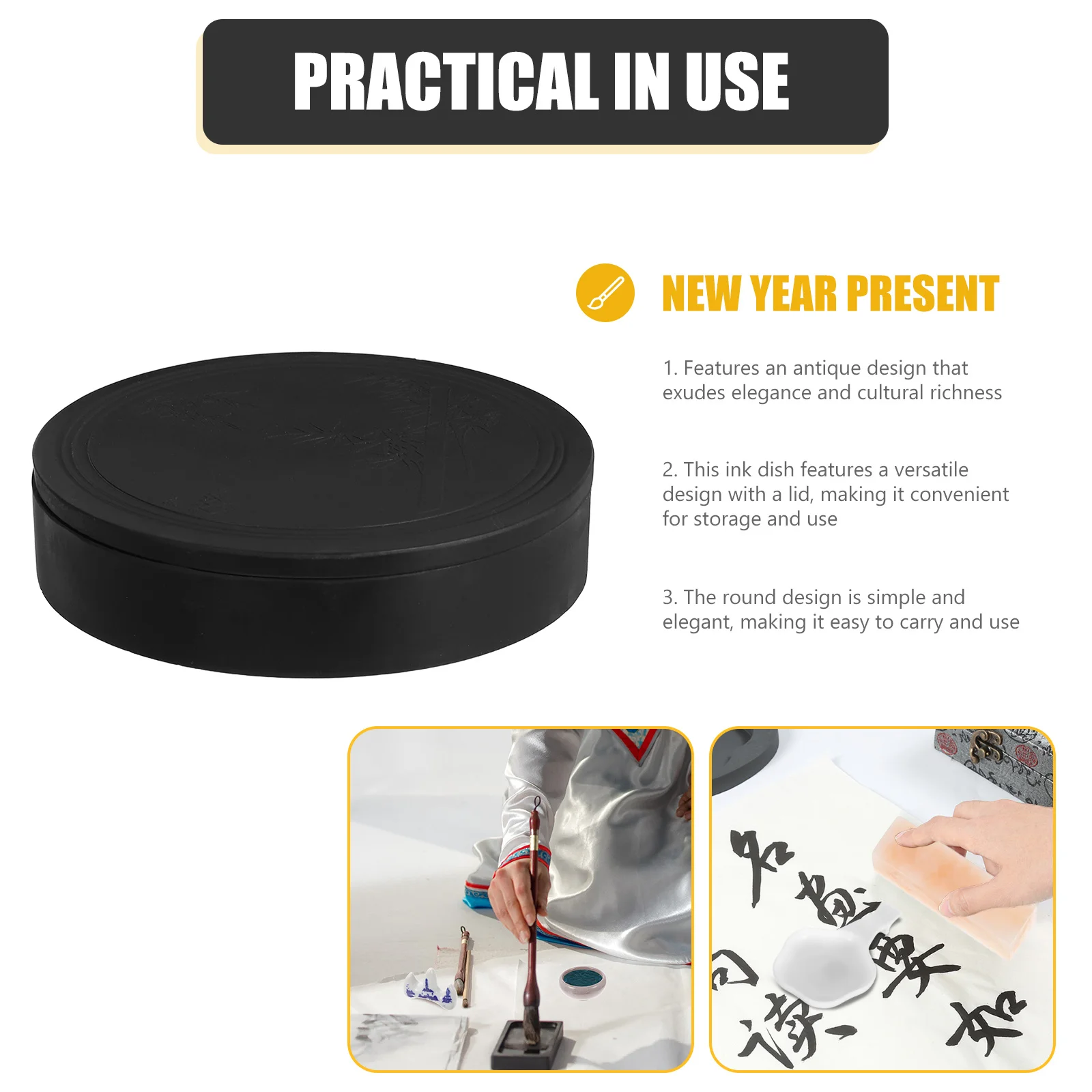 

Chinese Writing Instrument Calligraphy Ink Dish Stone Drawing Inkwell