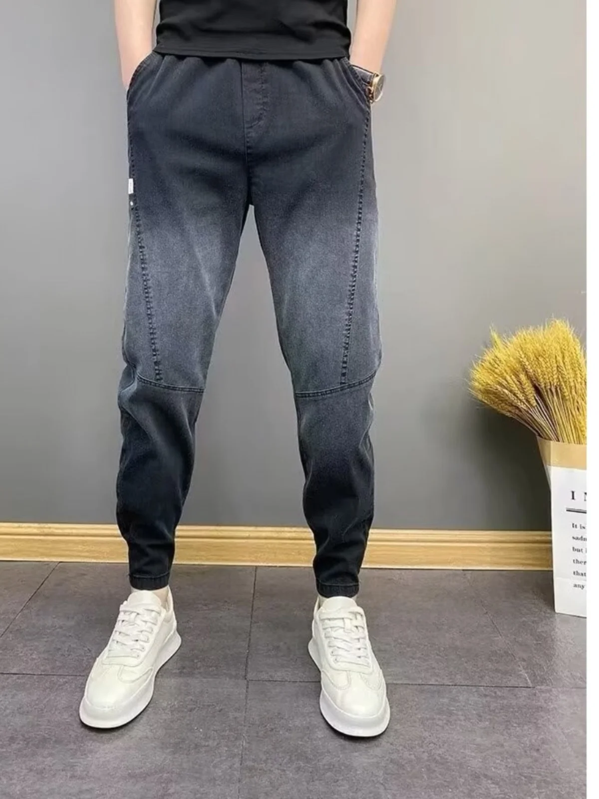 트렌디한 그라데이션 캐주얼 청바지 남성용 청소년 루즈핏 롱 팬츠 가을 착용 편안한 착용감 내구성 있는 스톤 워시 염색