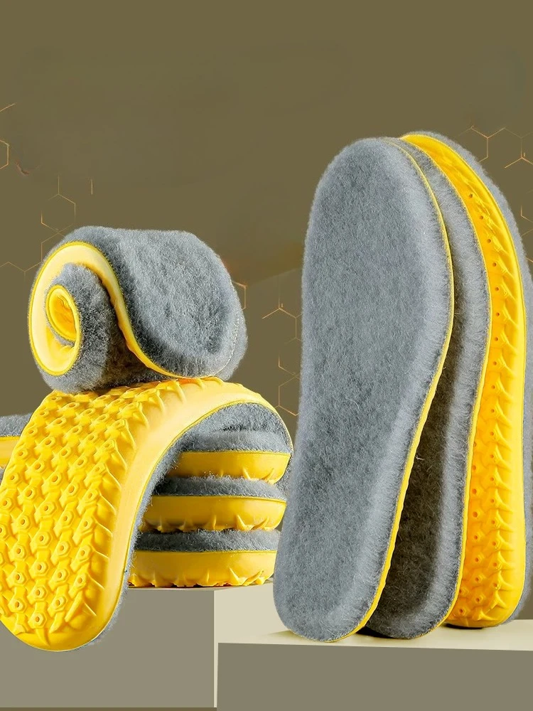 Winter Soft Wool Thermal Insoles Men Women Shock Absorption Latex Thickened Cotton Insoles