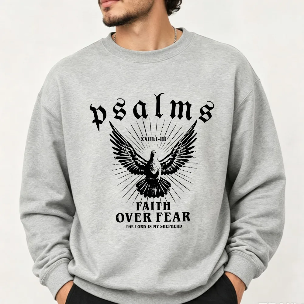 Psalms Faith Over Fear Vintage Dove Graphic Sweatshirt Christian Faith Bible Verse Religious Print Believer Casual Pullover Tops